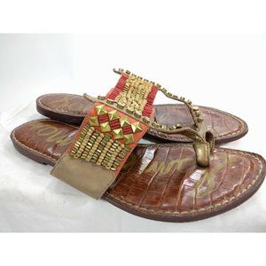 SAM EDELMAN Gideon Beaded Toe Ring Sandals Size US 7.5 M Natural Multi Red Gold